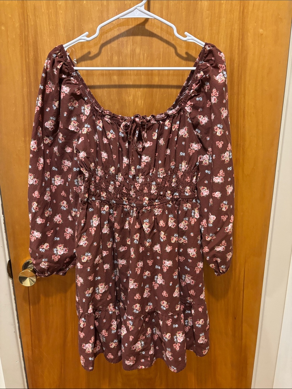 Celebrity Pink Brown Floral Long Sleeve Smocked Dress